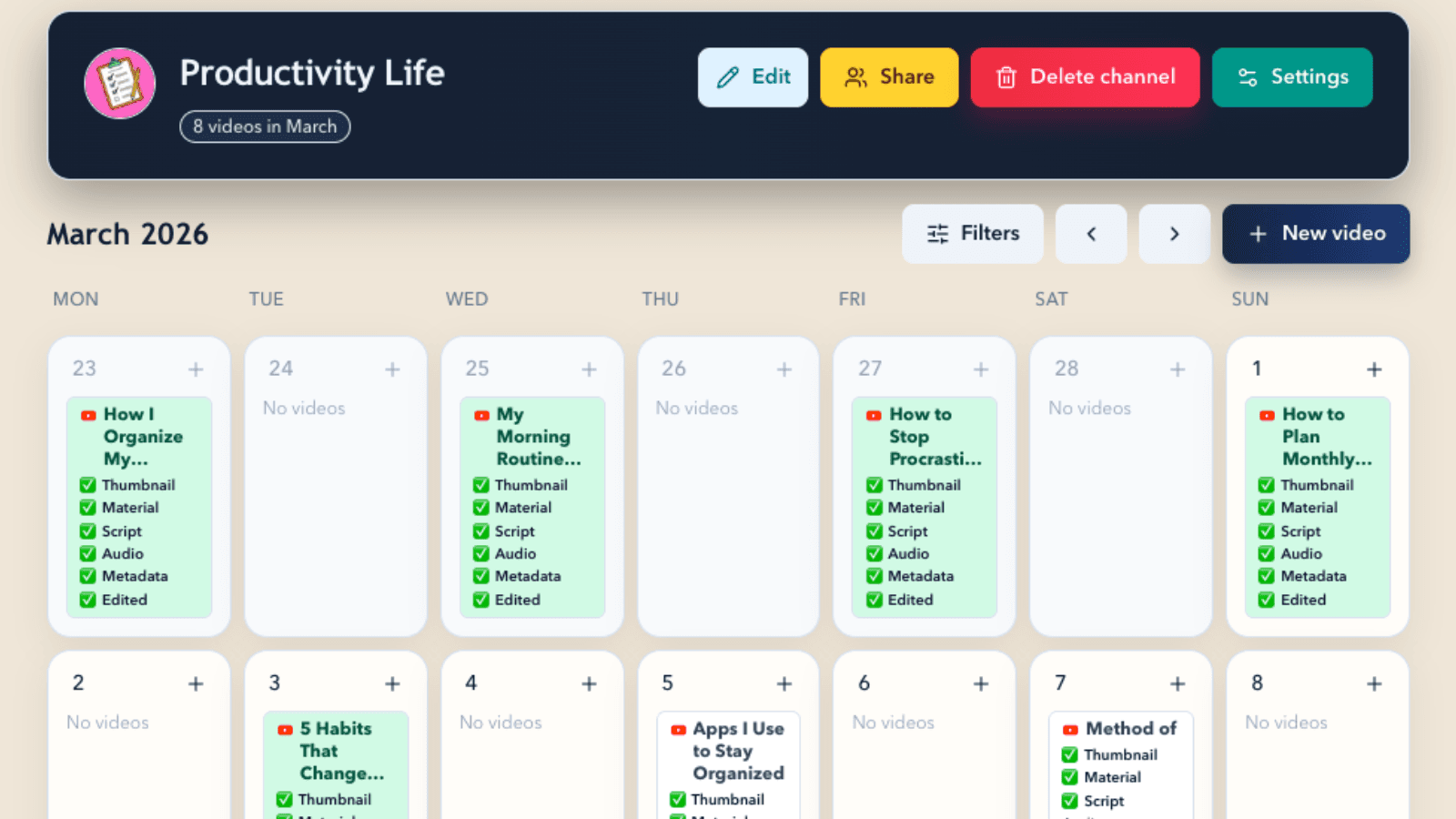 Channel calendar