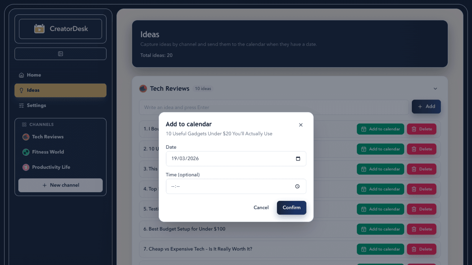 Ideas + move to calendar